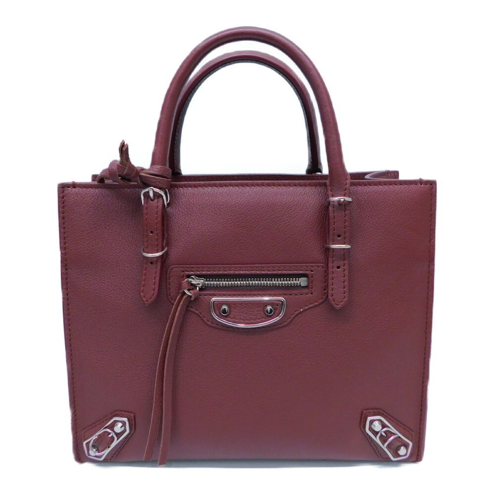BALENCIAGA Paper Handbag Mirror Shoulder Strap Leather Brown Maroon Compact